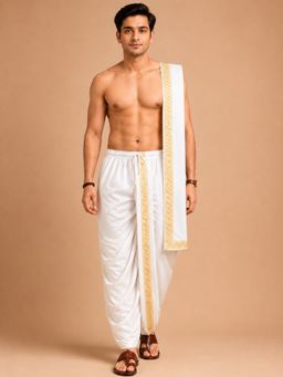 EKATVA ETHNIC - White Art Silk Zari Border Dhoti With Dupatta