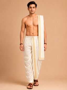 EKATVA ETHNIC - Cream Art Silk Zari Border Dhoti With Dupatta