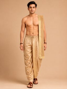 EKATVA ETHNIC - Beige Art Silk Zari Border Dhoti With Dupatta