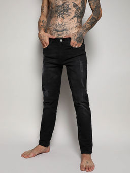 Campus Sutra - Mens Black Minimal Distressed Denim Jeans