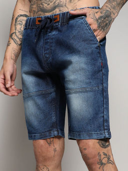 Campus Sutra - Mens Blue Contrast Stitch Denim Shorts