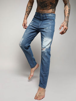 Campus Sutra - Mens Light Blue Ripped Knee Denim Jeans
