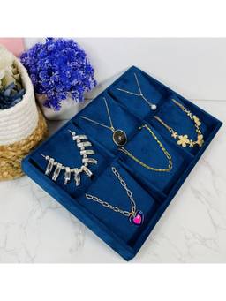La Trove - Premium Blue Velvet 6-Grids Necklace's Storage, Organizer & Display Tray