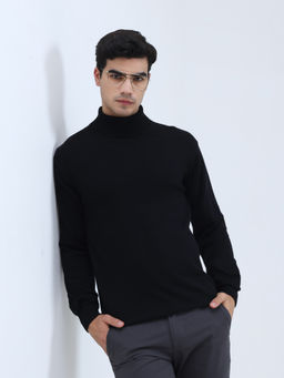 JadeBlue - Mens Black Slim Fit Polo Winter Sweater