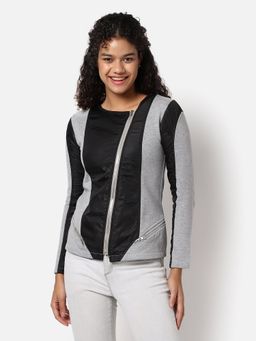 Campus Sutra - Womens Colour-Blocked Cotton Jacket Grey