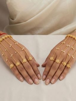 Swan Jewels - Kashmiri Maximalist Golden Haathphool