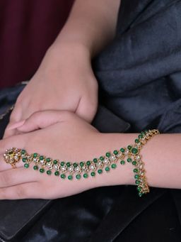 Swan Jewels - Barsana Emerald Kundan Pearl Bridal Hathphool