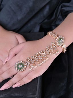 Swan Jewels - Basanti Emberald Kundan Pearl Bridal Hathphool