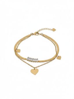 RACHIVA - 18K Gold Plated Heart Charm Baguette Bracelet For Women