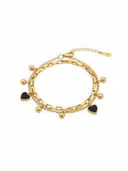 RACHIVA - 18K Gold Plated Black Heart Charm Bracelet For Women