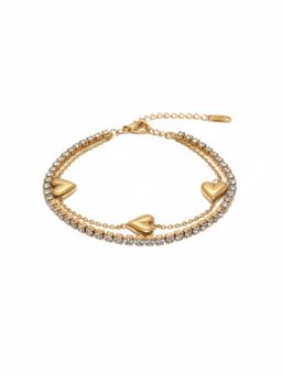 RACHIVA - 18K Gold Plated Dual Heart Tennis Bracelet For Women