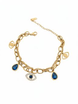 RACHIVA - 18K Gold Plated Evil Eye Blue Charm Bracelet For Women