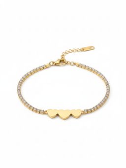 RACHIVA - 18K Gold Plated Triple Heart Tennis Bracelet For Women