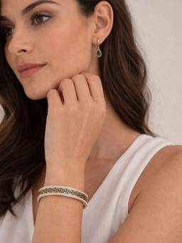 RACHIVA - 18K Gold Plated Black Greek Key CZ Kada For Women