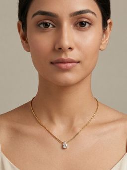 RACHIVA - 18K Gold Plated Lavender Pear CZ Solitaire Paperclip Necklace