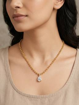 RACHIVA - 18K Gold Plated Ball Bead Chain Pear CZ Bar Necklace