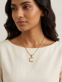 RACHIVA - 18K Gold Plated White Emerald Cut CZ Bezel Snake Necklace