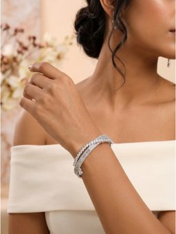Saraf RS Jewellery - Silver Plated White Ad Stone Minimal Elegant Kada
