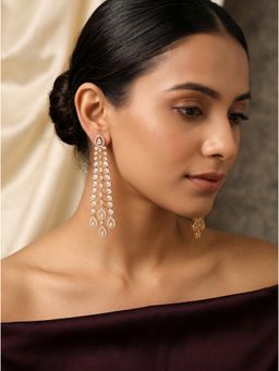 Saraf RS Jewellery - Gold Plated White Ad Stone Pear Shaped Branch Long Dangler Earrings