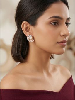 Saraf RS Jewellery - Gold Plated Pearl Ad Stone Minimal Studs Earrings