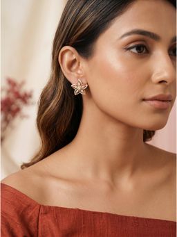 Saraf RS Jewellery - 22K Gold Plated White Ad Stone Floral Minimal Studs Earrings