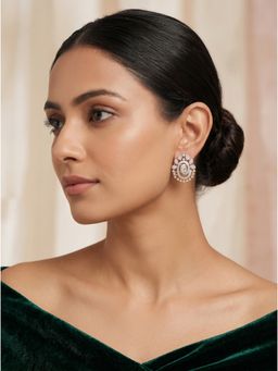 Saraf RS Jewellery - Gold Plated White Ad Zircon Oval Minimal Stud Earrings