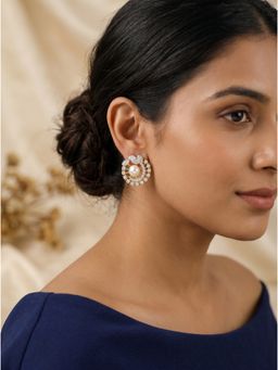 Saraf RS Jewellery - 22K Gold Plated Pearl Ad Stone Circular Minimal Stud Earrings