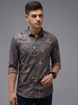 SHOWOFFFF - Men Grey Collar Neck Floral Comfort Fit Shirt