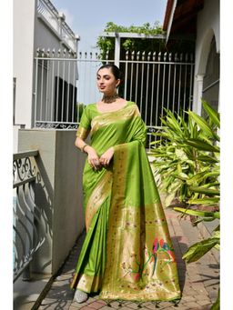 NIKATT - Soft Banarasi Silk Paithani Green Saree With Unstitched Blouse