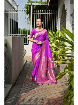 NIKATT - Soft Banarasi Silk Paithani Purple Saree With Unstitched Blouse