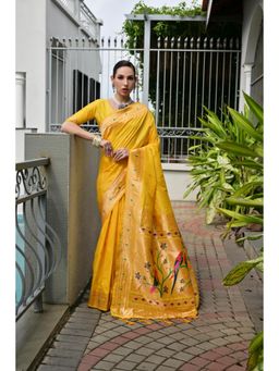 NIKATT - Soft Banarasi Silk Paithani Yellow Saree With Unstitched Blouse