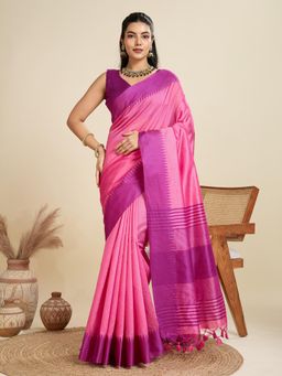 NIKATT - Premium Khadi Raw Silk Pink Saree With Unstitched Blouse