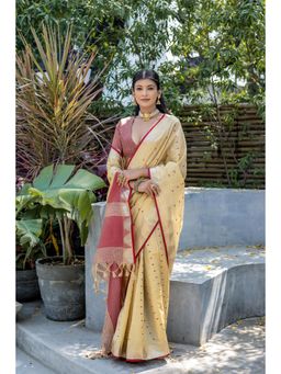 NIKATT - Semi Tussar Silk Brown Saree With Unstitched Blouse