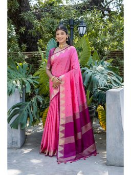 NIKATT - Semi Tussar Silk Pink Saree With Unstitched Blouse