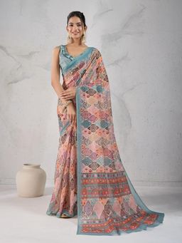 KALAASHREE - Multi-Color Chanderi Digital Print Saree With Unstitched Blouse