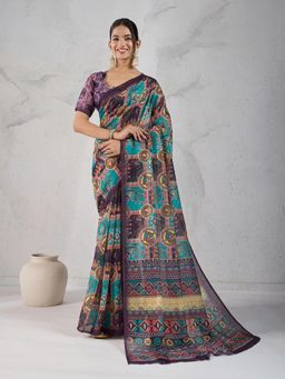 KALAASHREE - Multi-Color Chanderi Digital Print Saree With Unstitched Blouse
