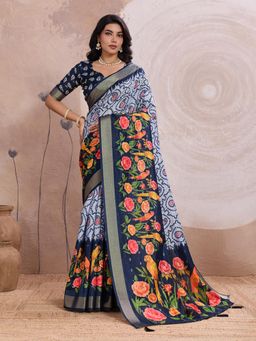 KALAASHREE - Purple Silk Blend Digital Print Saree With Unstitched Blouse