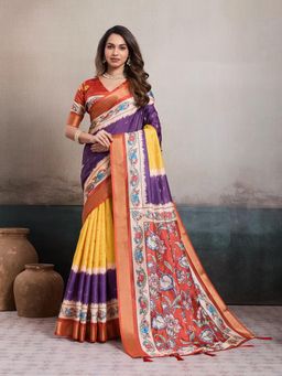 KALAASHREE - Multi-Color Silk Blend Digital Print Saree With Unstitched Blouse