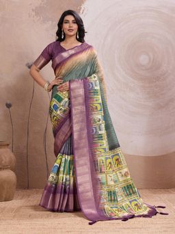 KALAASHREE - Multi-Color Silk Blend Digital Print Saree With Unstitched Blouse