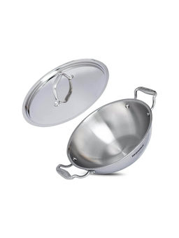 Bergner - Argent Triply Stainless Steel 32Cm Deep Kadai with Lid