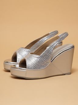 ERIDANI - Women Azrina Silver Embellished Wedges Heels