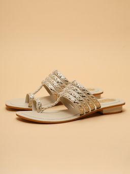 ERIDANI - Women Dhiyara Offwhite Braided Strap Kolhapuri Flats