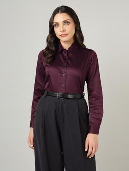 Sands of India - Women Purple Cotton Collar Neck Shirt