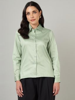 Sands of India - Women Green Cotton Collar Neck Shirt