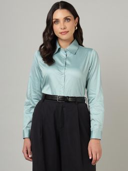 Sands of India - Women Blue Cotton Collar Neck Shirt