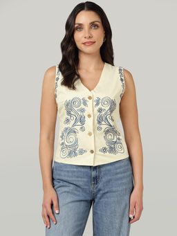 Sands of India - Women White Polyester V-Neck Vest