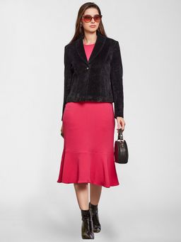 Lure Urban - Women Black Polyester Notched Lapel Coat