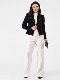 Lure Urban - Women Black Polyester Notched Lapel Blazer