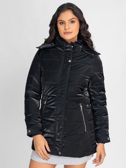 Lure Urban - Women Black Polyester Hooded Jacket