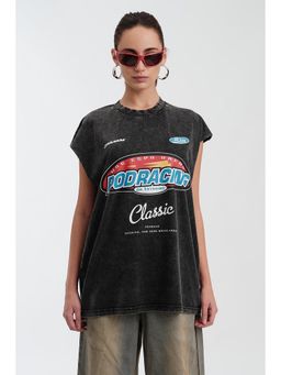 Bonkers Corner - Women Black Cotton Round Neck Tank Top